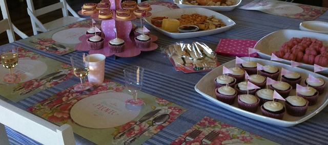 The clubhouse set up for a party